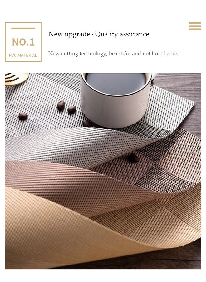 DUNISO 4 Piece PVC Placemat  Waterproof Washable Table Mat Non-Slip Heat-Resistant Rectangular Washable Table Mats For Dining Patio Table Kitchen Decor gold color 45x30CM  - Image 4
