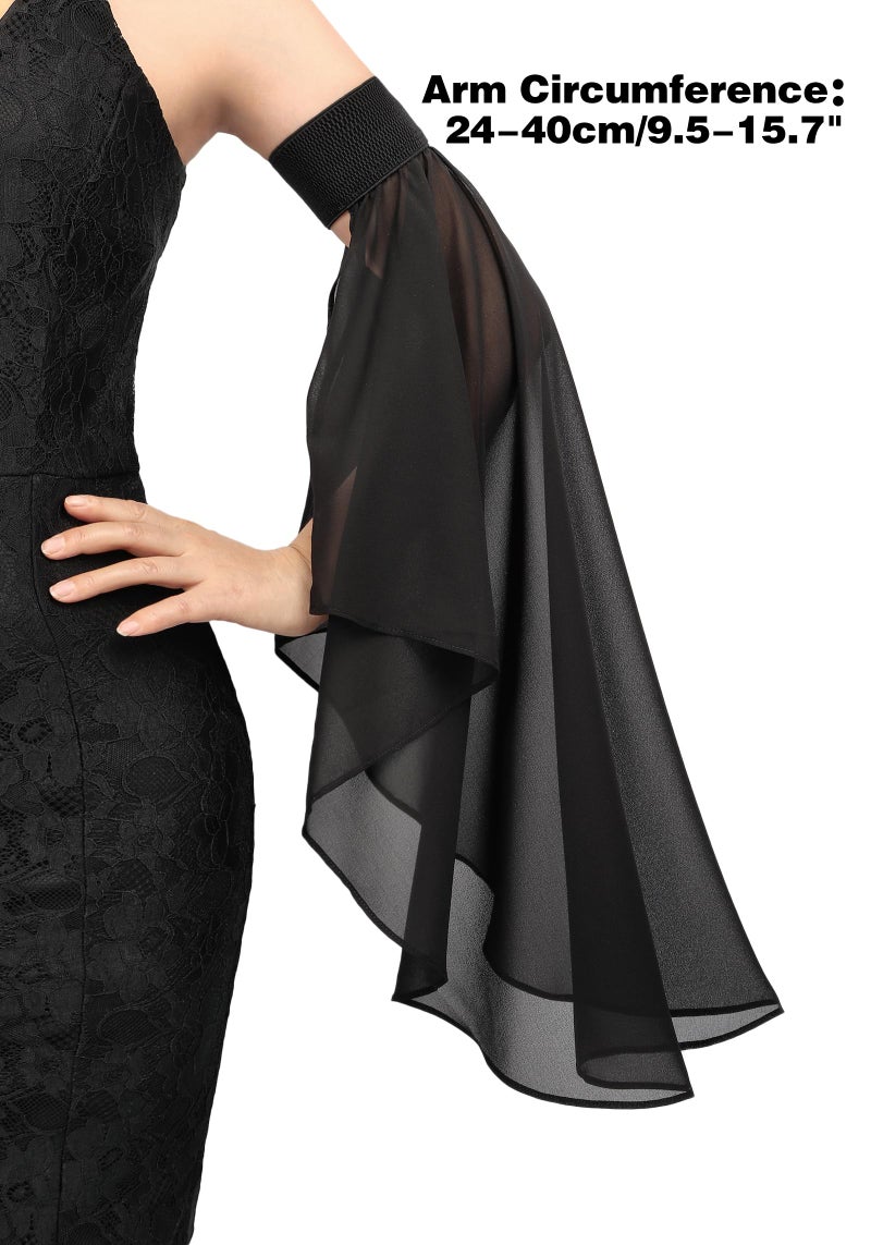 DAZCOS Victorian Long Tulle Sleeves for Women Chiffon Detachable Gloves for Wedding Dress Halloween Party Pageant (BLACK-02) - Image 2