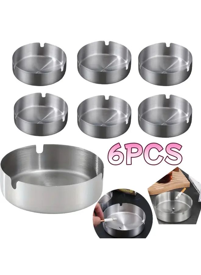 6 Pack Stainless Steel Modern Ashtray For Indoor Outdoor Smoking - Image 1
