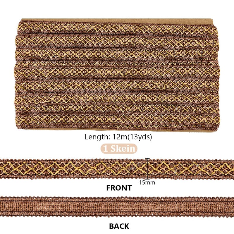 PH PandaHall 13 Yards Polyester Gimp Braid Trim, 5/8 inch Polyester Fringe Trim Fabric Ribbon for Upholstery Costume DIY Crafts Jewelry Making Curtain Costume Decoration, Coffee Color - Image 2