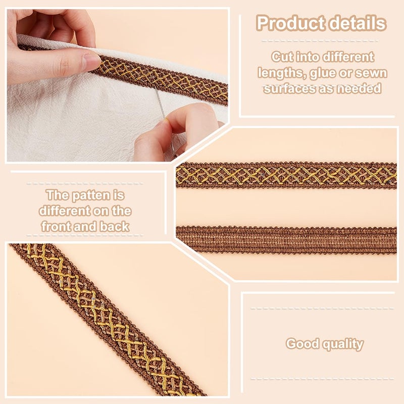 PH PandaHall 13 Yards Polyester Gimp Braid Trim, 5/8 inch Polyester Fringe Trim Fabric Ribbon for Upholstery Costume DIY Crafts Jewelry Making Curtain Costume Decoration, Coffee Color - Image 4