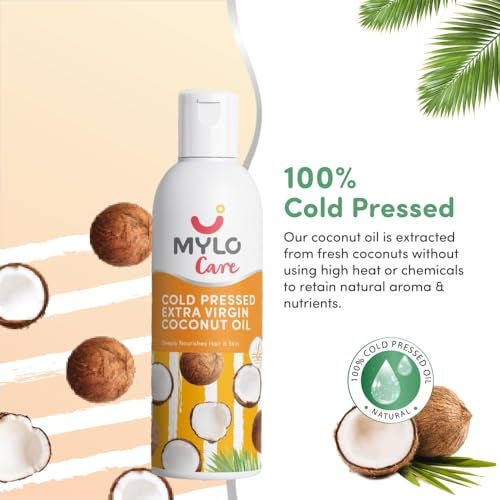 Mylo Cold Pressed Extra Virgin Coconut Oil 200ml Pack of 1 for Adults and Babies, 100% Pure Coconut Oil for Strong Hair and Soft Skin, Ideal for Baby Massage, No Parabens and Mineral Oils - Image 3