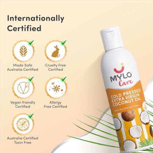 Mylo Cold Pressed Extra Virgin Coconut Oil 200ml Pack of 1 for Adults and Babies, 100% Pure Coconut Oil for Strong Hair and Soft Skin, Ideal for Baby Massage, No Parabens and Mineral Oils - Image 2