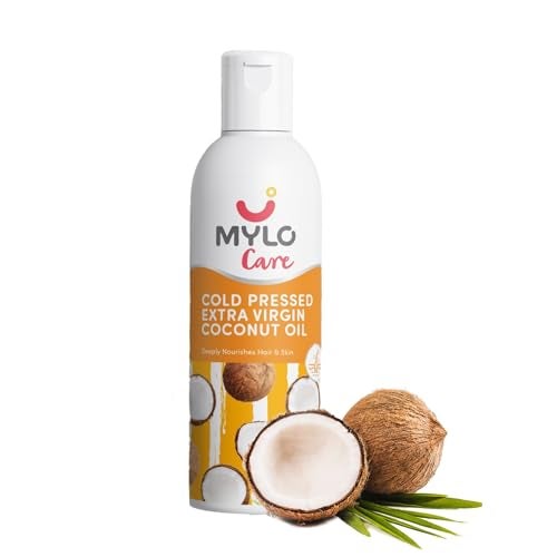 Mylo Cold Pressed Extra Virgin Coconut Oil 200ml Pack of 1 for Adults and Babies, 100% Pure Coconut Oil for Strong Hair and Soft Skin, Ideal for Baby Massage, No Parabens and Mineral Oils - Image 1