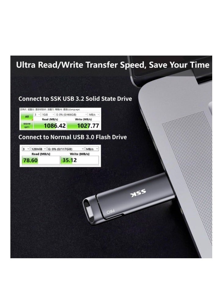 SSK 1TB USB C Thumb Drive up to 1000MB/s,Fast Flash Dual Drive,External Portable SSD Drive Type C+USB A 3.2 Gen 2 Flash Drive,USB C Memory Stick for iPhone 15/PS4/Android Phone/Tablet/Windows/Mac - Image 3