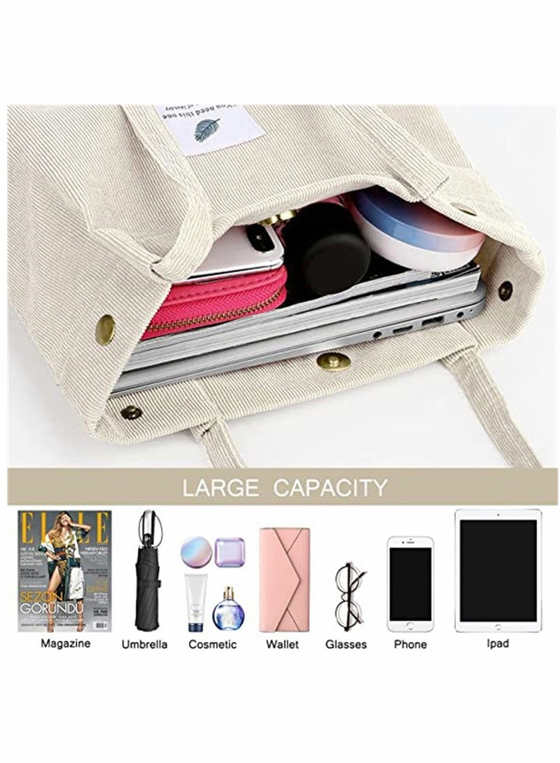 SYOSI Bags, Corduroy Tote Bag, for Women Girl Canvas Shoulder Cord Purse, Women's Storage Shoulder Bag, for Work Beach Lunch Travel School Shopping  - Image 5