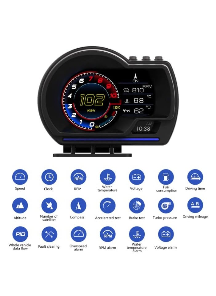 OBD Digital Car HUD Display, P15 Universal OBD2 Head Up Display with Speed, RPM, Temperature Monitoring, Windshield Mount Gauge Speedometer, Car OBD Fault  - Image 3