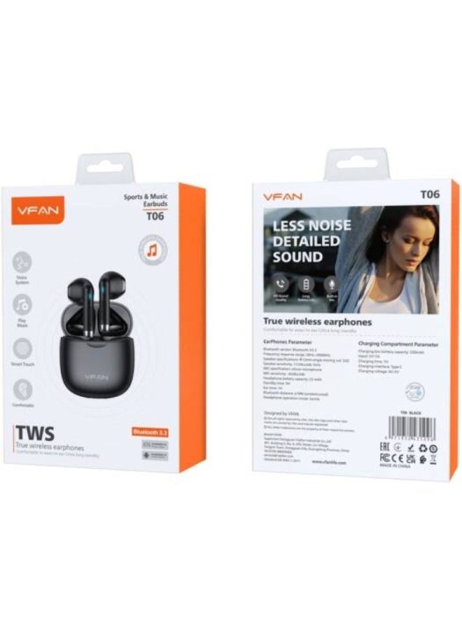 VFAN TWS Wireless Earbuds ANC+ENC T14-Black - Image 1