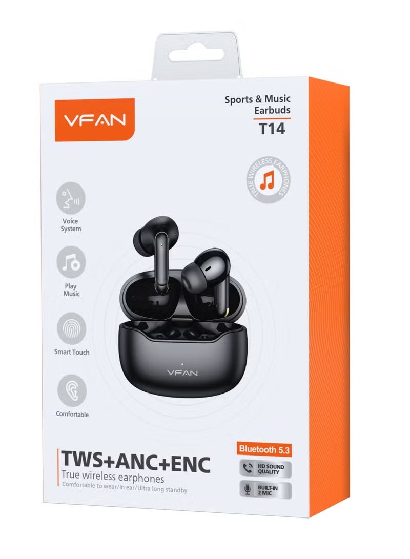 VFAN TWS Wireless Earbuds ANC+ENC T14-Black - Image 2