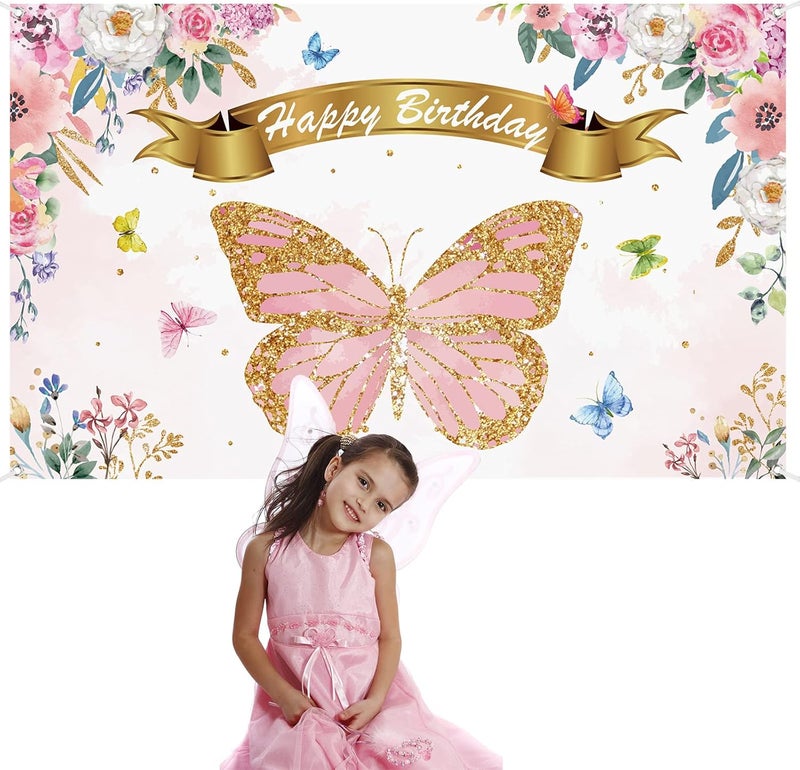 ARS Butterfly Birthday Party Backdrop Decorations Butterfly Spring Theme Party Background Banner Signs Favor Supplies for Toddler’ Birthday Baby Girl Shower,Pink Photo Booth Props, 71x43 in - Image 5