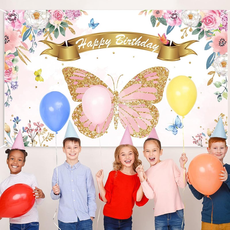 ARS Butterfly Birthday Party Backdrop Decorations Butterfly Spring Theme Party Background Banner Signs Favor Supplies for Toddler’ Birthday Baby Girl Shower,Pink Photo Booth Props, 71x43 in - Image 4