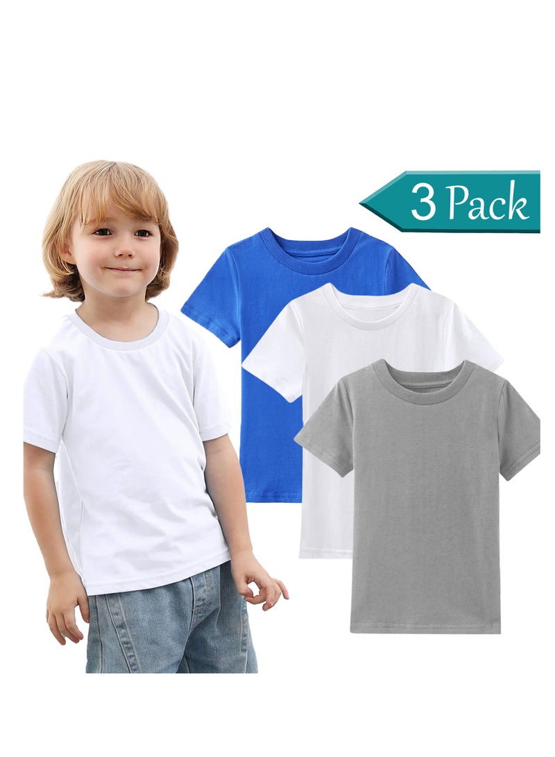Selecta Now Boys Premium 100% Combed Cotton Plain Crew Neck 3 Pack Soft Breathable T-Shirts  - Image 1