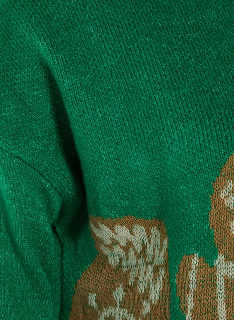 Trendyol Curve Printed Crew Neck Knitted Sweater
