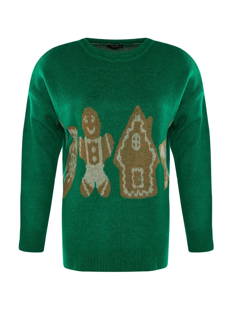 Trendyol Curve Printed Crew Neck Knitted Sweater