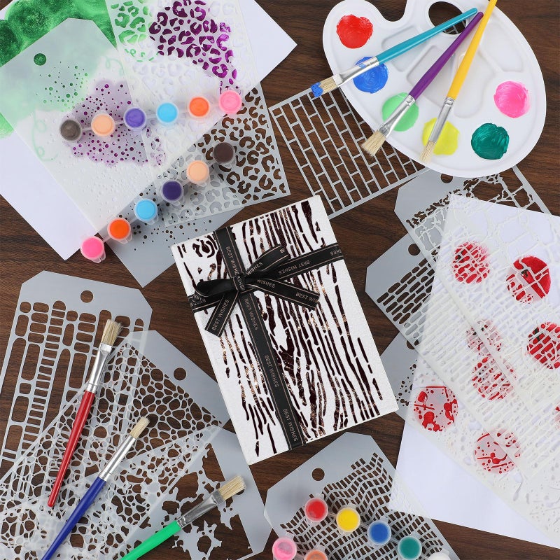 HFKPJRT 12 Mixed Media Stencils, Leopard, Brick, Dot, Layering Stencils - 9x5, Fabrics, Wood, Wall - Image 4