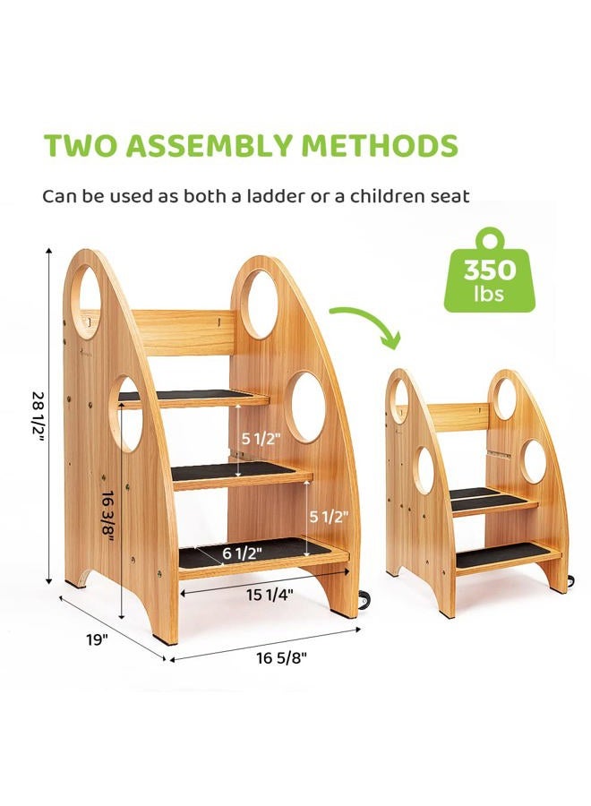 StrongTek Wooden Toddler Step Stool Kitchen Helper - 28" High, 350 lbs Capacity, with Wheels and Handles - Ideal Bathroom and Kitchen Step Stool for Kids - Toddler Stool for Kitchen Counter Use - Image 4