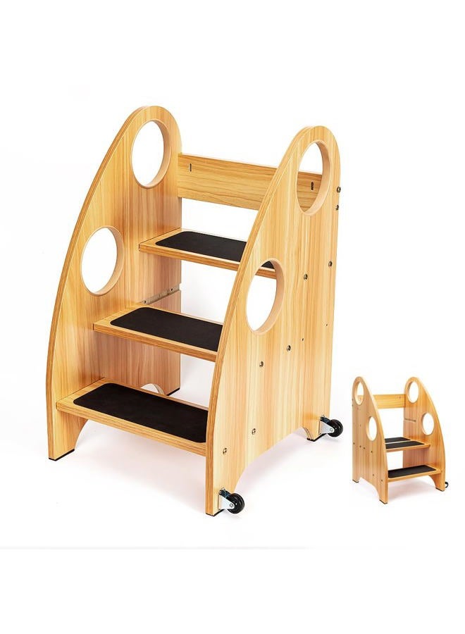 StrongTek Wooden Toddler Step Stool Kitchen Helper - 28" High, 350 lbs Capacity, with Wheels and Handles - Ideal Bathroom and Kitchen Step Stool for Kids - Toddler Stool for Kitchen Counter Use - Image 1