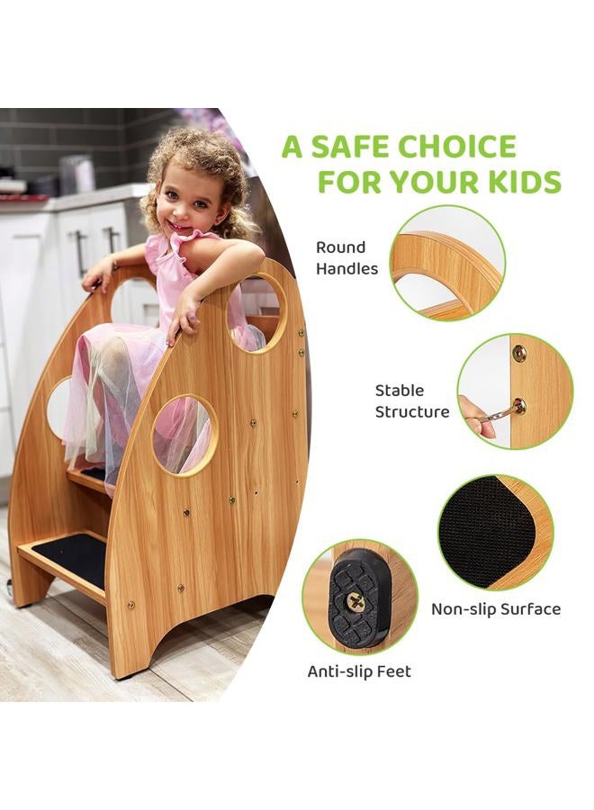 StrongTek Wooden Toddler Step Stool Kitchen Helper - 28" High, 350 lbs Capacity, with Wheels and Handles - Ideal Bathroom and Kitchen Step Stool for Kids - Toddler Stool for Kitchen Counter Use - Image 3