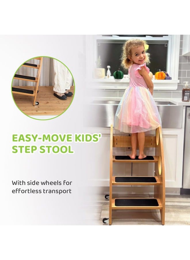 StrongTek Wooden Toddler Step Stool Kitchen Helper - 28" High, 350 lbs Capacity, with Wheels and Handles - Ideal Bathroom and Kitchen Step Stool for Kids - Toddler Stool for Kitchen Counter Use - Image 2