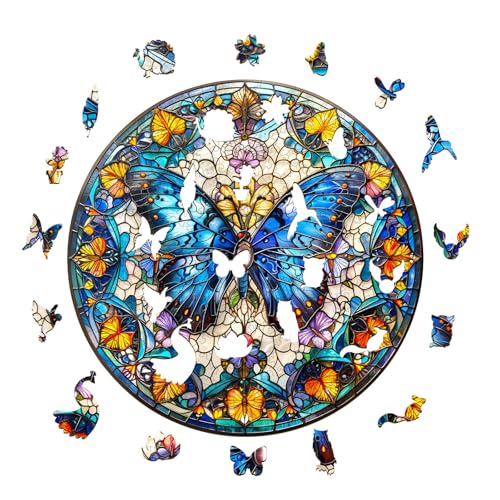 AEEKDOOK Wooden Jigsaw Puzzles for Adults Stained Glass Butterfly Puzzles Unique Animal Shape Wooden Puzzles for Adults Birthday Gifts for Wood Puzzle Lovers Family 114 114in200 Pieces - Image 5
