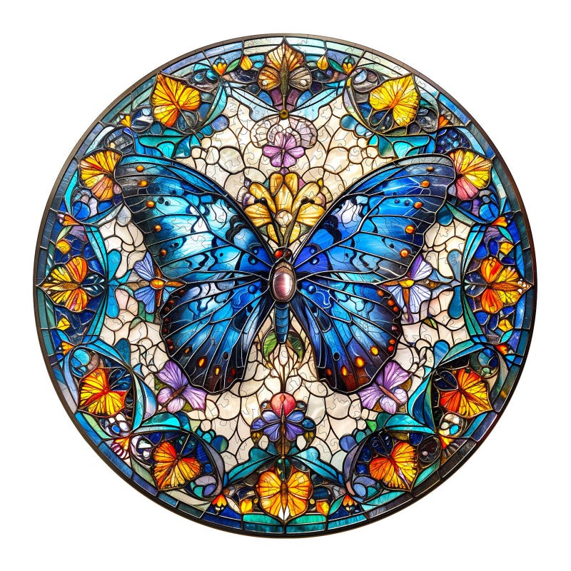 AEEKDOOK Wooden Jigsaw Puzzles for Adults Stained Glass Butterfly Puzzles Unique Animal Shape Wooden Puzzles for Adults Birthday Gifts for Wood Puzzle Lovers Family 114 114in200 Pieces - Image 3