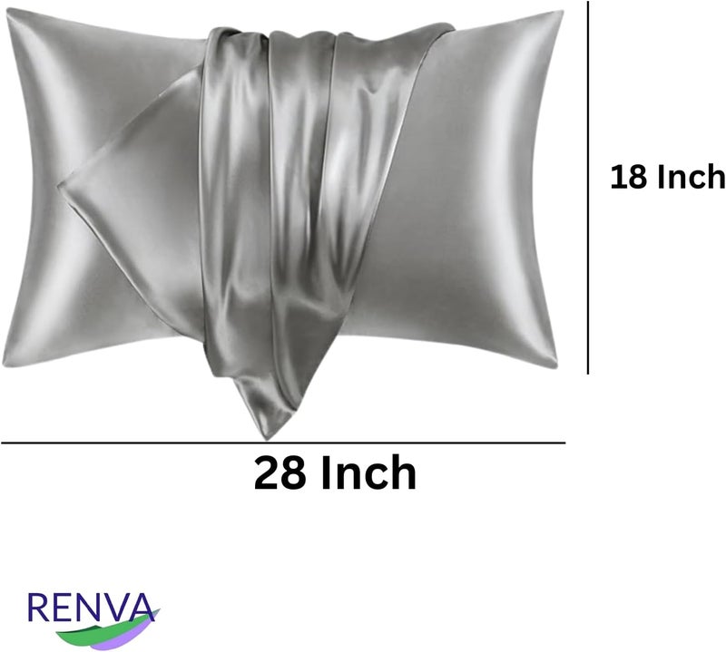 RENVA Set of 2 Satin Silk Pillowcase for Hair and Skin Standard Size 18"X 28" with Soft Breathable Smooths Cooling Pillow Covers for Sleeping (2, Gray) - Image 2