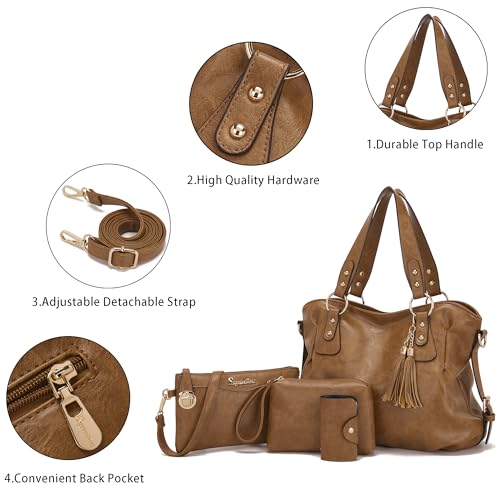 Soperwillton Fashion Handbag for Women Shoulder Bag Top Handle Satchel Hobo Tote Bag Purse Set 4pcs - Image 3