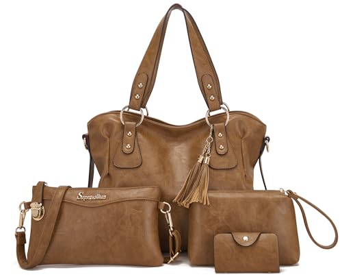 Soperwillton Fashion Handbag for Women Shoulder Bag Top Handle Satchel Hobo Tote Bag Purse Set 4pcs - Image 1