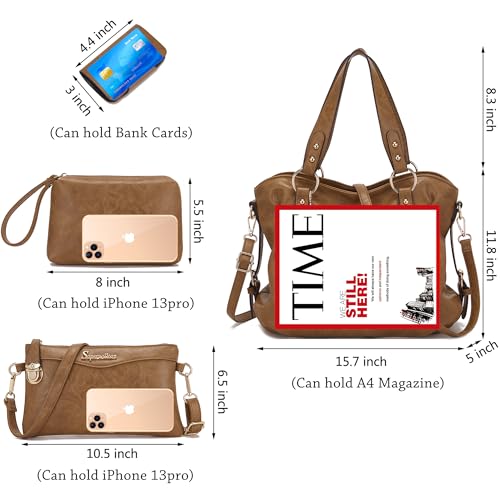 Soperwillton Fashion Handbag for Women Shoulder Bag Top Handle Satchel Hobo Tote Bag Purse Set 4pcs - Image 4