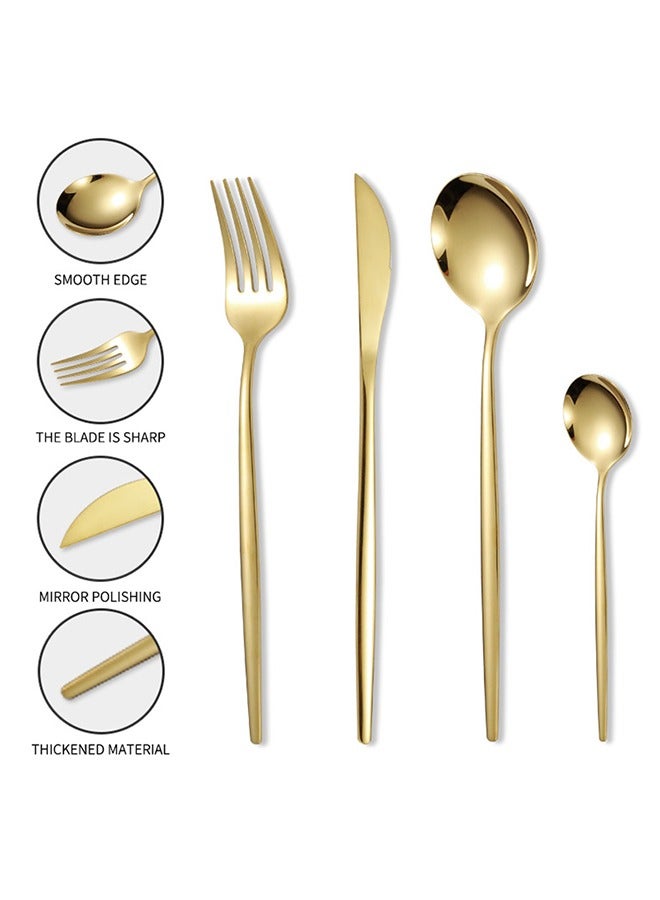 Cutlery Set 24 Pieces Knife, Fork and Spoon Gold - Image 2