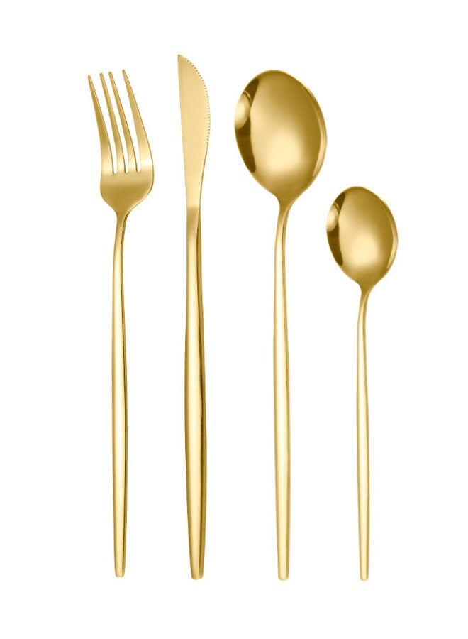 Cutlery Set 24 Pieces Knife, Fork and Spoon Gold - Image 3