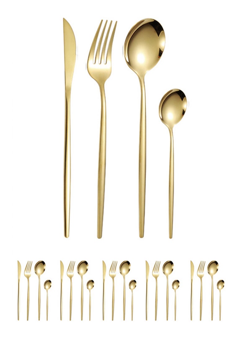 Cutlery Set 24 Pieces Knife, Fork and Spoon Gold - Image 1