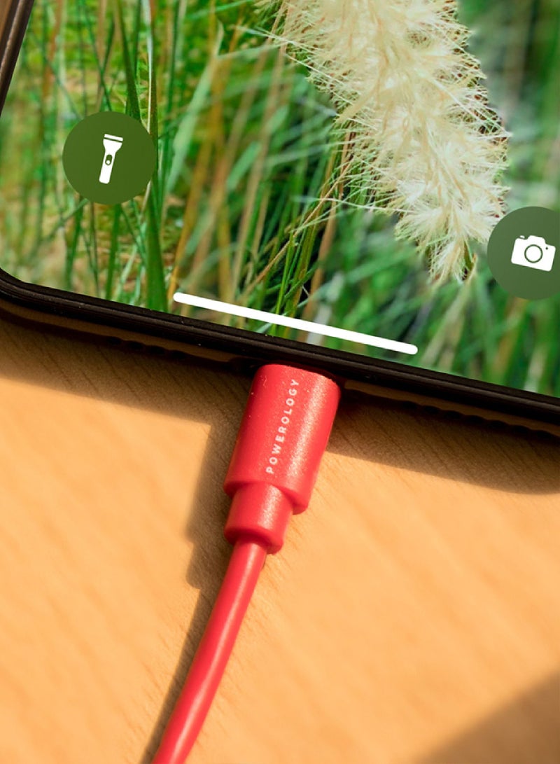 Powerology iPhone Charger USB-A to Lightning 1.2M Cable Fast Charging and Data Sharing - Red - Image 2