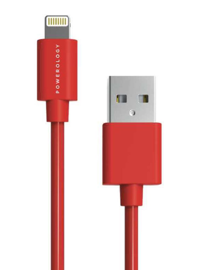 Powerology iPhone Charger USB-A to Lightning 1.2M Cable Fast Charging and Data Sharing - Red - Image 3