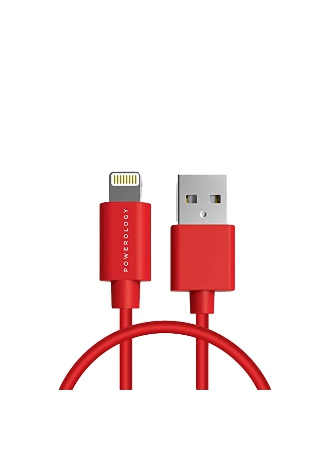 Powerology iPhone Charger USB-A to Lightning 1.2M Cable Fast Charging and Data Sharing - Red - Image 1