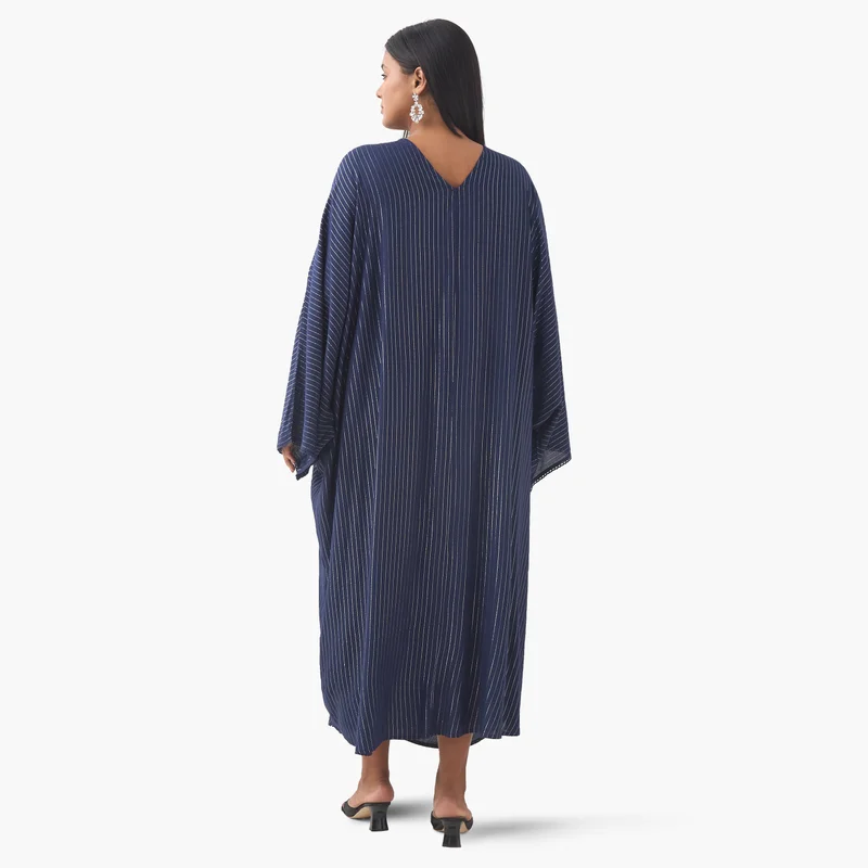 Ulla Popken Plus Size Ulla Popken Floral Embellished Kaftan Dress with Tie-Up Neck