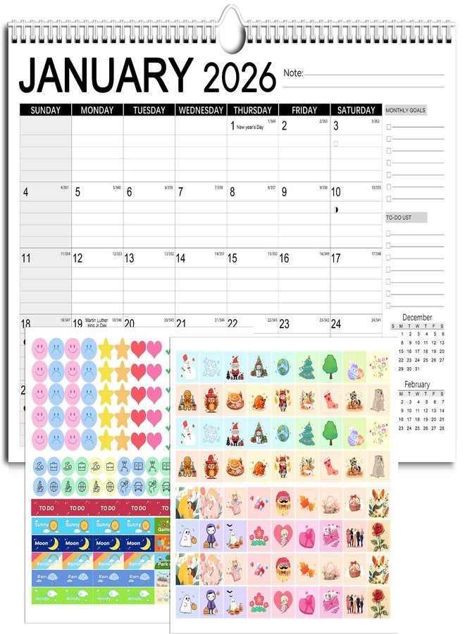 Aeccn Calendar 2026, Anti Ink Bleed, Durable Thick Paper, Large days Blocks, Wall Calendar 18 Months with Stickers, 17" x 12" Large Simple Style 2026 Calendars for Home, Office, Teacher Supplies- Simple - Image 1
