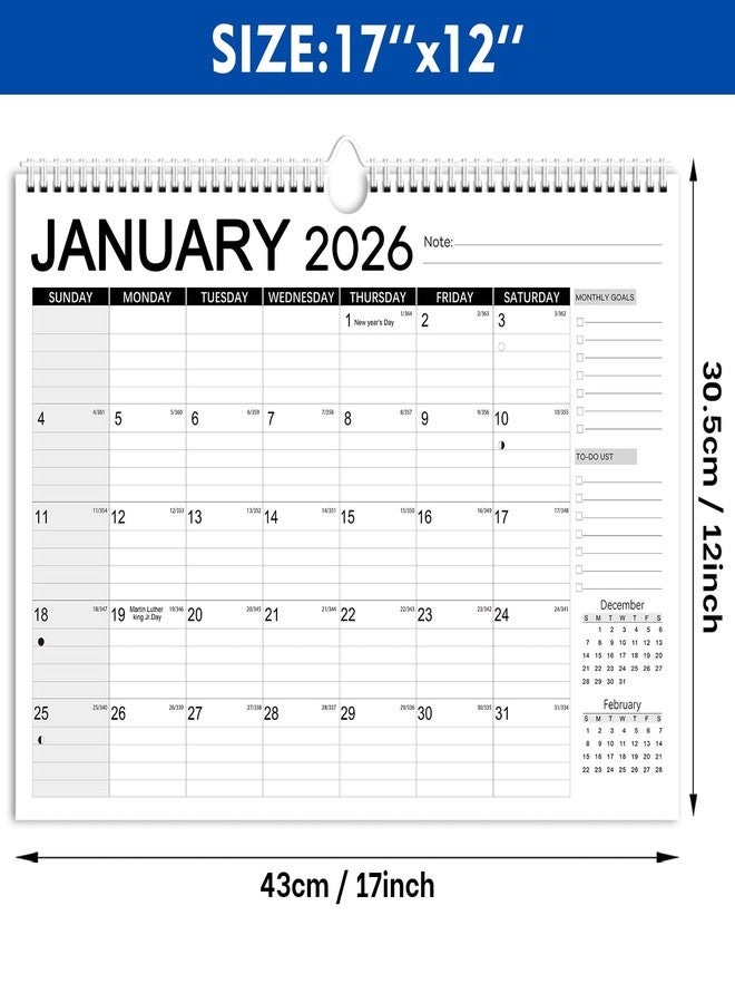 Aeccn Calendar 2026, Anti Ink Bleed, Durable Thick Paper, Large days Blocks, Wall Calendar 18 Months with Stickers, 17" x 12" Large Simple Style 2026 Calendars for Home, Office, Teacher Supplies- Simple - Image 2