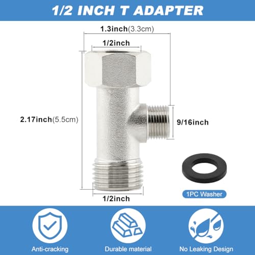 Tookie Bidet T Adapter, 3 Way Adapter or Tee Connector (Thread Size 1/2″ x 1/2″ x 9/16″), Bidet Attachment for Toilet (1/2inch) - Image 2