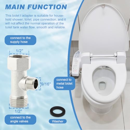 Tookie Bidet T Adapter, 3 Way Adapter or Tee Connector (Thread Size 1/2″ x 1/2″ x 9/16″), Bidet Attachment for Toilet (1/2inch) - Image 4