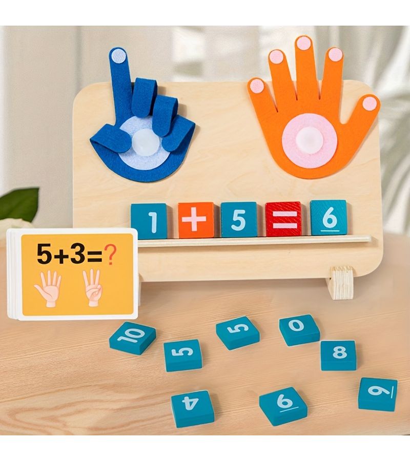 Wooden Finger Counting Toy Educational Game With 10 Double Sided Cards - Image 1