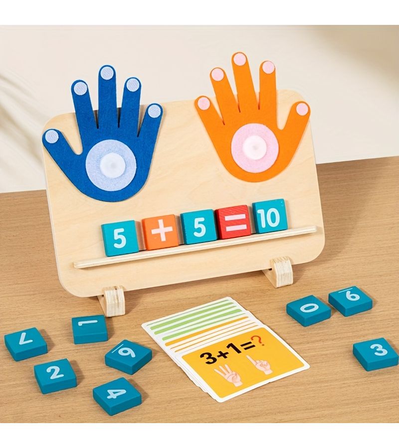Wooden Finger Counting Toy Educational Game With 10 Double Sided Cards - Image 2