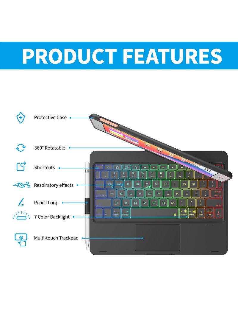 ارواق لوحة مفاتيح دوارة مغناطيسية للأجهزة اللوحية، حافظة لوحة مفاتيح قابلة للدوران 360 درجة لأجهزة iPad، حافظة ذكية مغناطيسية مع لوحة مفاتيح لوحة تتبع، (قطعة واحدة، فضي وأسود) - Image 3