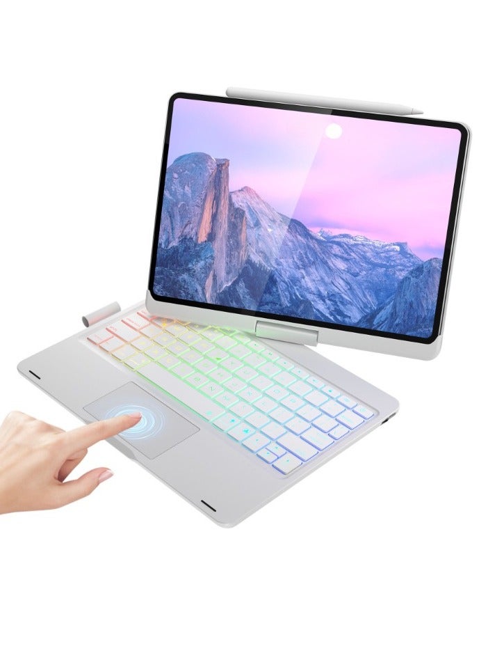 ارواق لوحة مفاتيح دوارة مغناطيسية للأجهزة اللوحية، حافظة لوحة مفاتيح قابلة للدوران 360 درجة لأجهزة iPad، حافظة ذكية مغناطيسية مع لوحة مفاتيح لوحة تتبع، (قطعة واحدة، فضي وأسود) - Image 4