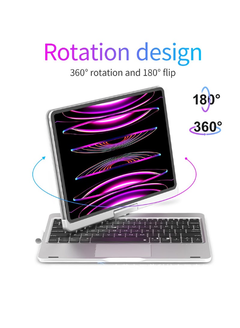 ارواق لوحة مفاتيح دوارة مغناطيسية للأجهزة اللوحية، حافظة لوحة مفاتيح قابلة للدوران 360 درجة لأجهزة iPad، حافظة ذكية مغناطيسية مع لوحة مفاتيح لوحة تتبع، (قطعة واحدة، فضي وأسود) - Image 2