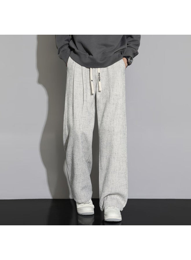 Swamp Area Men's Loose Straight-leg Linen Casual Pants With Curved Knife Waistband For Autumn And Winter, Ks997 Apricot Color, Size 3XL - Image 4