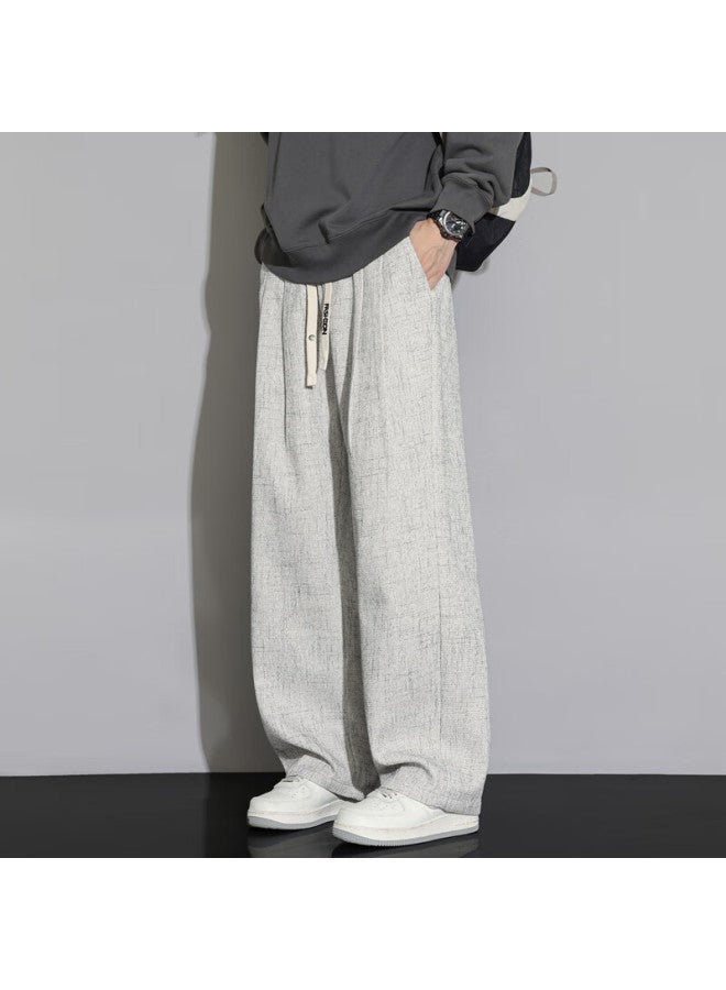 Swamp Area Men's Loose Straight-leg Linen Casual Pants With Curved Knife Waistband For Autumn And Winter, Ks997 Apricot Color, Size 3XL - Image 5