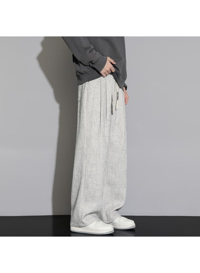 Swamp Area Men's Loose Straight-leg Linen Casual Pants With Curved Knife Waistband For Autumn And Winter, Ks997 Apricot Color, Size 3XL - Image 3