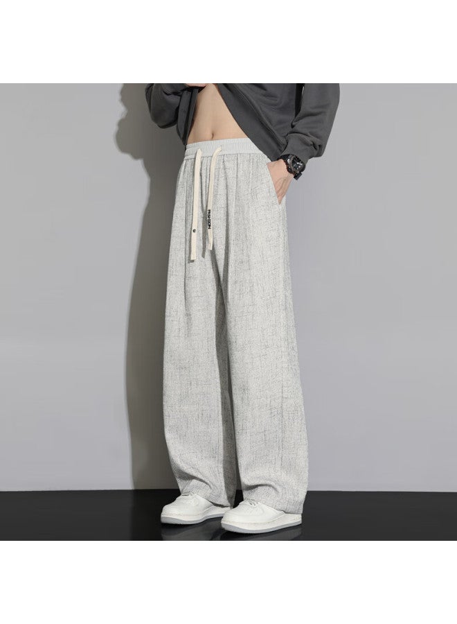Swamp Area Men's Loose Straight-leg Linen Casual Pants With Curved Knife Waistband For Autumn And Winter, Ks997 Apricot Color, Size 3XL - Image 2