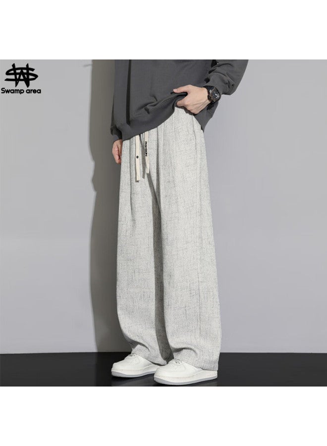 Swamp Area Men's Loose Straight-leg Linen Casual Pants With Curved Knife Waistband For Autumn And Winter, Ks997 Apricot Color, Size 3XL - Image 1